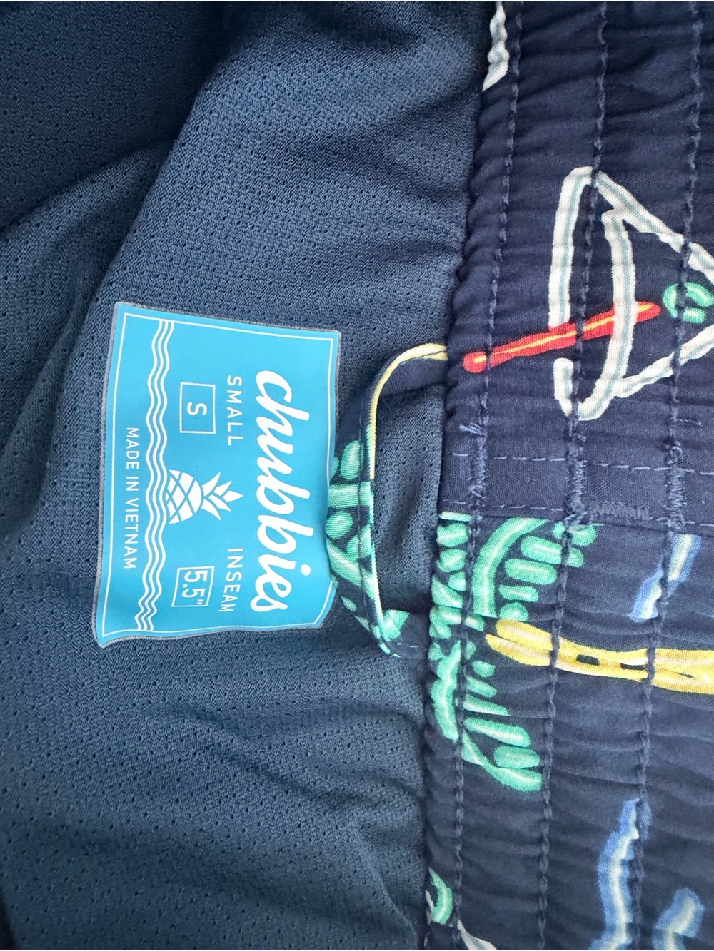 chubbies Navy Swim Shorts with Neon Palm & Flamingo Print - Picture 2 of 4